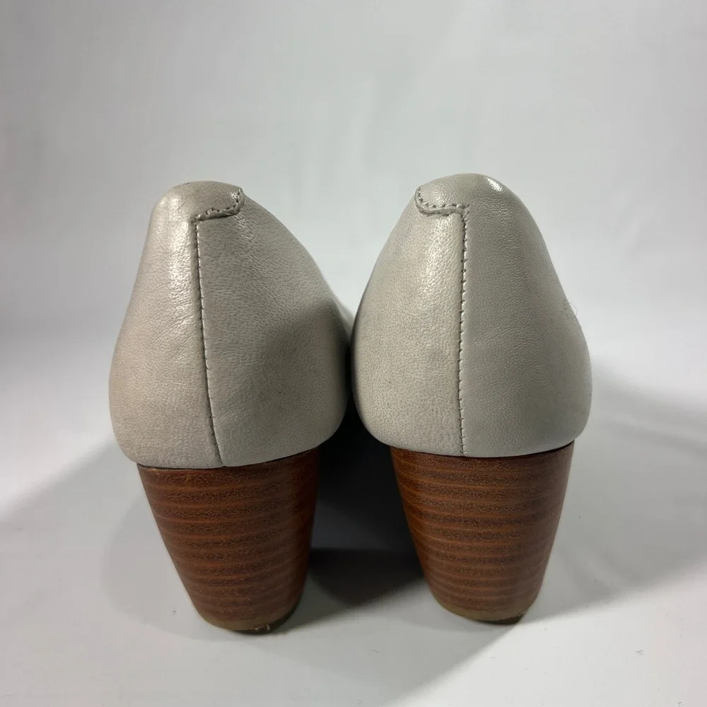 Comfortiva Amora Women's Tapioca Grey Leather Block Heel‎ Comfort Pumps 9.5M